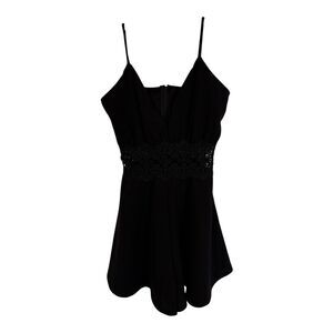 Mind Code Black Short Romper Lace Spaghetti Strap Romantic Goth Fit Flare XXS